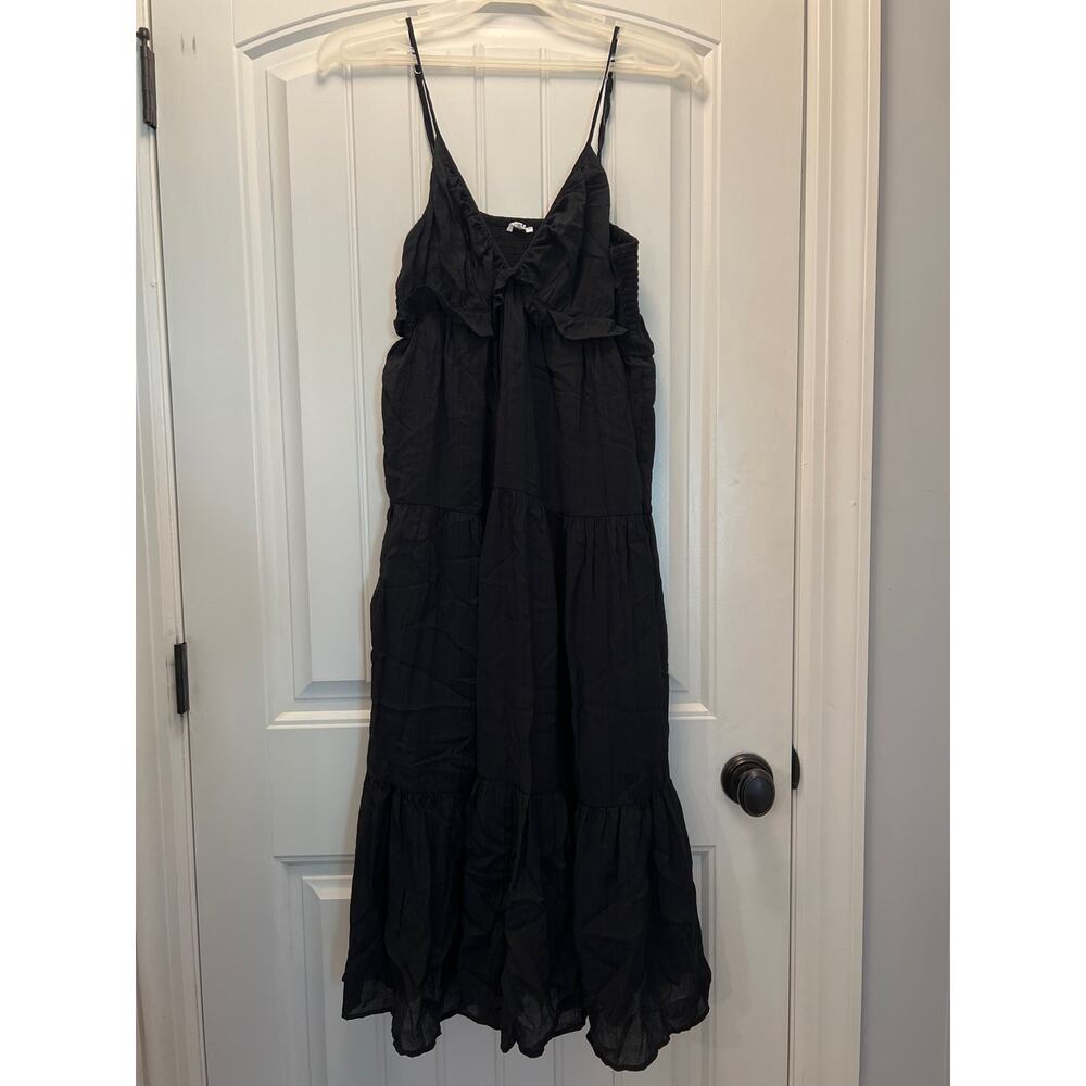 Tularosa‎ Women’s V Neck Cotton Sleeveless Tiered Ruffle Summer Dress Sz M Black